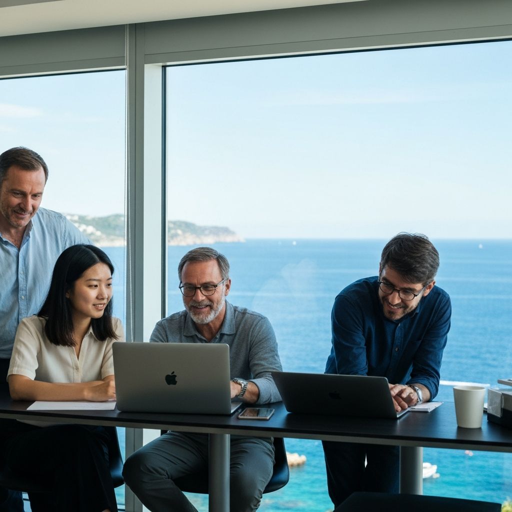 Team working in Mediterranean setting